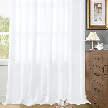YoungsTex 63 Inch Length White Semi Sheer Curtains - Image 8