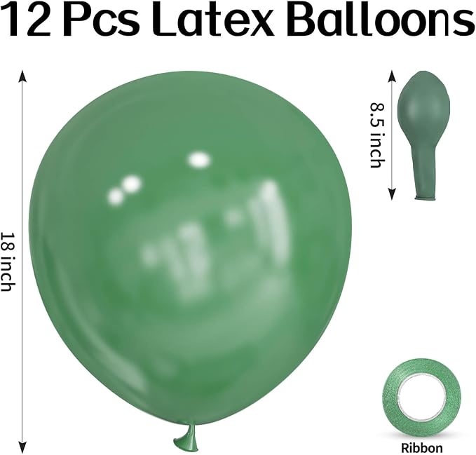 18 Inch Sage Green Balloons 12 Pack Big Balloons Thick Latex Green Party Balloon - Image 2