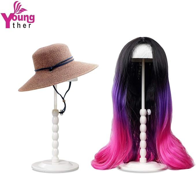 Youngther Wig Stand Adjustable Height Hat Display Portable Folding Wig Head Holders Plastic Wig Stand for Styling Wig Hair Drying Display (White)