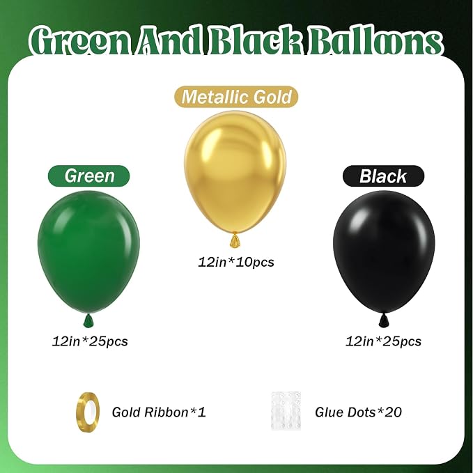 60pcs Green and Black Balloons 12inch - Image 2