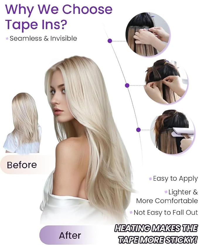 LaaVoo Tape in Hair Extensions Human Hair Ombre Hair Extensions Tape in Real Human Hair Tapes on Extensions Brown to Ash Blonde 12inch 20pcs/30g