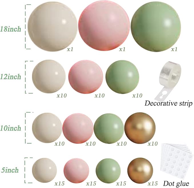Sage Green Pink Balloons Garland Kit, Sand White Gold, Party Decor | Olive - Image 2
