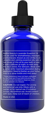 Radha Beauty Lavender Essential Oil 4 oz. - 100% Natural & Therapeutic Grade, Steam Distilled for Aromatherapy, Relaxation, Sleep, Laundry, Stress & Anxiety Relief, Meditation, Massage, Headaches