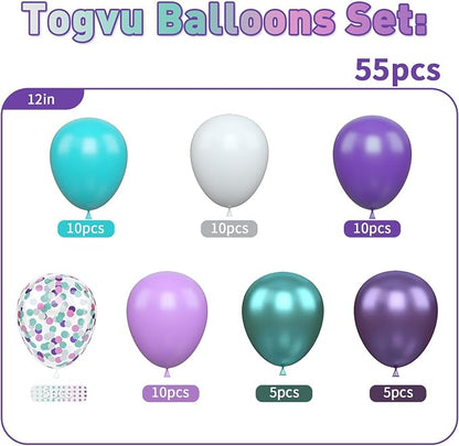 Mermaid Party Balloons 55 Pack, 12 Inch Metallic Purple Teal Blue Turquoise - Image 2