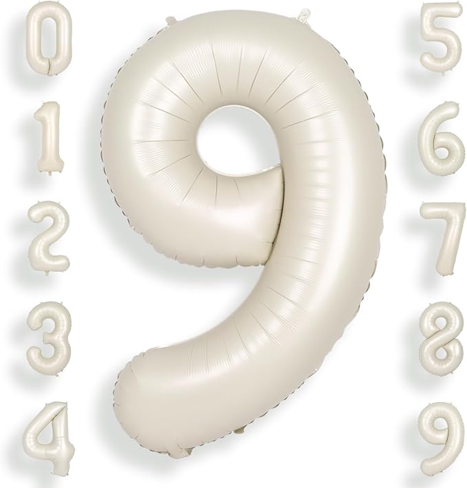 SUWEN 40 Inch Cream White Large 9 Balloon Numbers Big Foil Helium 0-9 | Jumbo by SUWEN