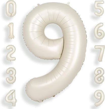 SUWEN 40 Inch Cream White Large 9 Balloon Numbers Big Foil Helium 0-9 | Jumbo by SUWEN