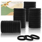100PCS Black Hair Ties for Women, Seamless Cotton Hair Bands, No Crease No Damage Hair Tie for Thick Thin Hair, Soft Ponytail Holders Hair Accessories for Girls, Chirstmas Gifts