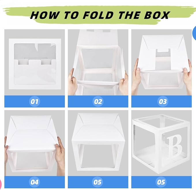 Baby Boxes with 4 Letters for Baby Shower 4pcs White Clear Balloon Box BABY - Image 3