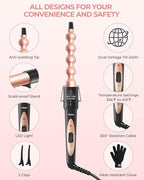 5 in 1 Curling Wand Set: Ohuhu Curling Iron Wand 5Pcs 0.35 to 1.25 Inch Interchangeable Ceramic Barrel Heat Protective Glove 2 Clips Dual Voltage Hair Curler Women Girl Mother Christmas Gift Rose Gold