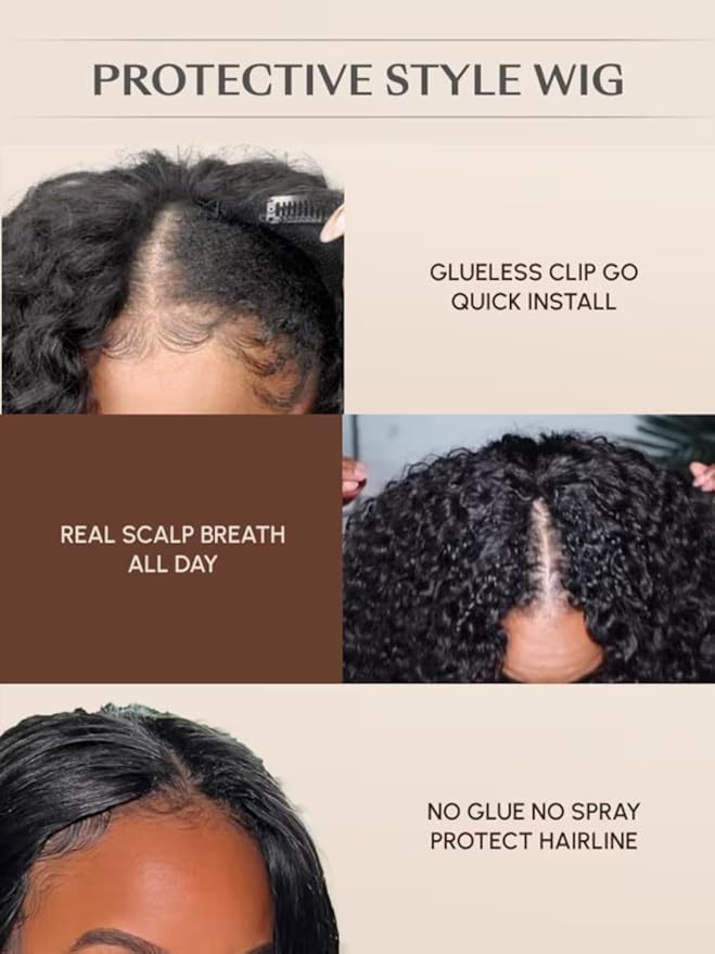 YIROO V Part Wig Human Hair Highlight Chestnut Brown Ombre Body Wave Human Hair Wig No Leave Out 12A Glueless Upgrade U Part Wigs Clip in Half Wig No Glue No Sew Beginner Friendly 150% Density 16inch