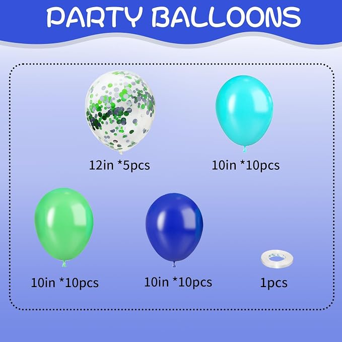 Blue and Green Balloons, Confetti Latex Balloons - Image 2