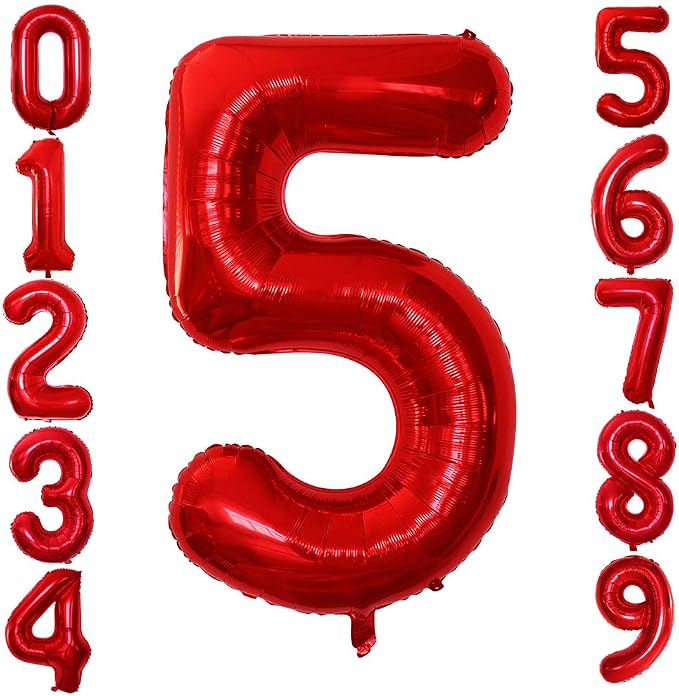 Red Foil Balloons Number 5, Huge Number Balloons by GOER