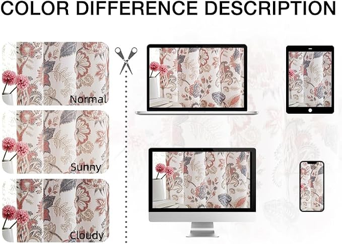 Kayne Studio Navy Red Floral Botanical Rod Pocket Light Filtering Curtains | - Image 6