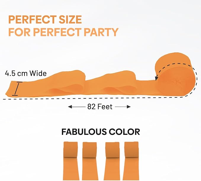 4 Orange Streamers, 382ft Pack of Crepe Paper Party Decorations | Each roll is - Image 2