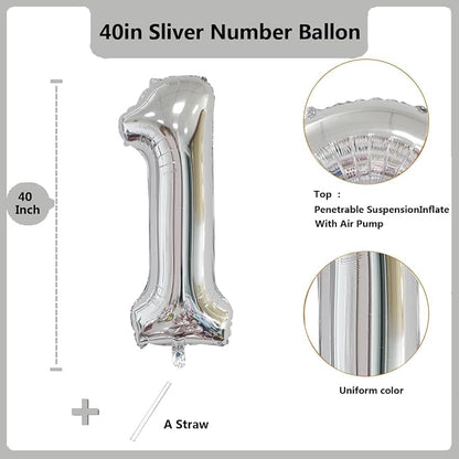 40 inch Silver Number Balloon Giant Foil Helium Balloons Silver Number 1 Balloon - Image 2