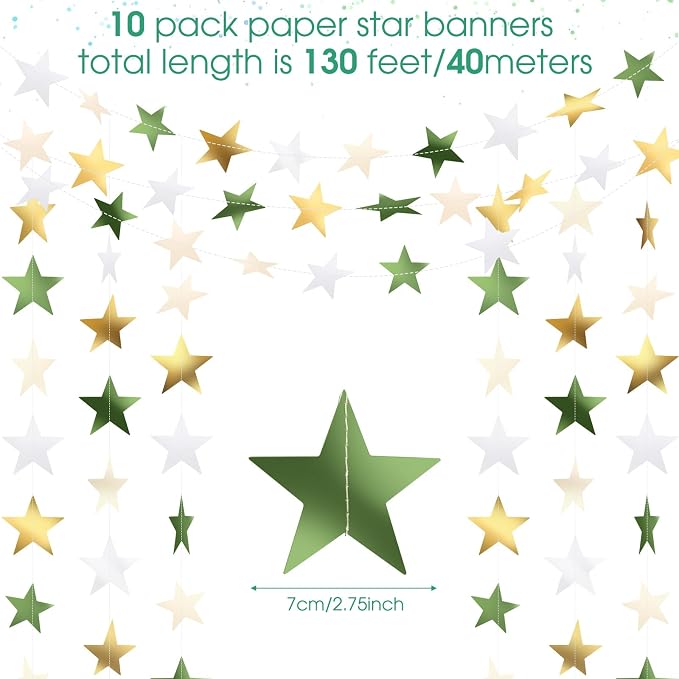 Patelai 130 ft Star Garland Banner Decor, Sage Green - Image 2