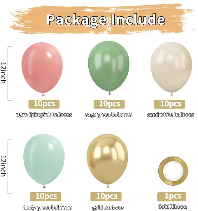 Zesliwy Sage Green Pink Gold Balloons, Party Decor | Mint Green Sand White Gold - Image 2