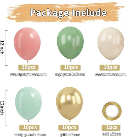 Zesliwy Sage Green Pink Gold Balloons, Party Decor | Mint Green Sand White Gold - Image 2