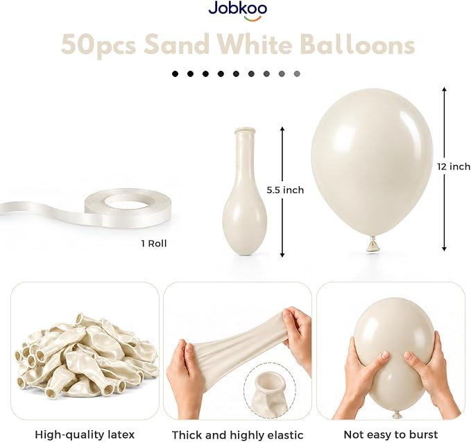 Jobkoo Sand White Balloons 12 Inch - Image 2
