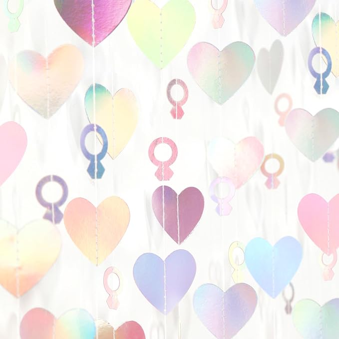 Engagement Bachelorette Party-Decorations Iridescent Heart-Ring Garland - 52Ft by LastingSurprise