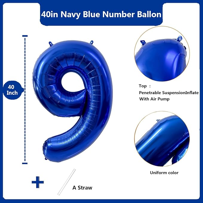 40 inch Navy Blue Number Balloon Dark Blue 9 Balloons Giant Foil Helium - Image 2