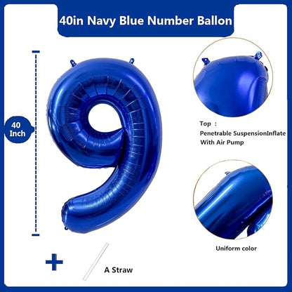 40 inch Navy Blue Number Balloon Dark Blue 9 Balloons Giant Foil Helium - Image 2