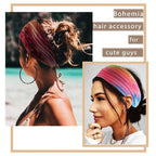 Wide Headbands Stretch Turban Knotted Hairbands Elastic Yoga Workout Sweatband Running Sport Head Scarf Large African Head Wraps for Women 4 Pcs (Set E)