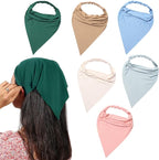 6 Pack Hair Scarf Headband for Women Elastic Bandana Head Scarf Large Boho Triangle Kerchief with Clips Non Slip Scarves