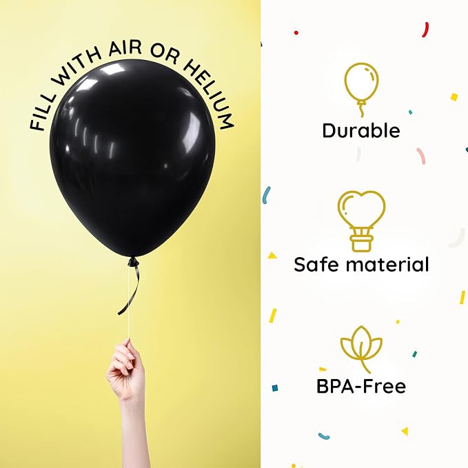 ZENO Black Balloons 50pcs 12 Inch Helium Grade Latex Balloons - Image 4