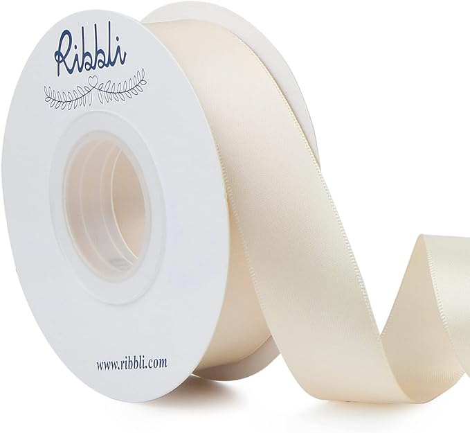 Ribbli Ivory Double Faced Satin Ribbon, 1” x Continuous 25 Yards, Use by Ribbli