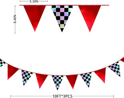 Racing Party Decorations Iridescent Checkered Red Pennant Banner Flag Hanging - Image 2