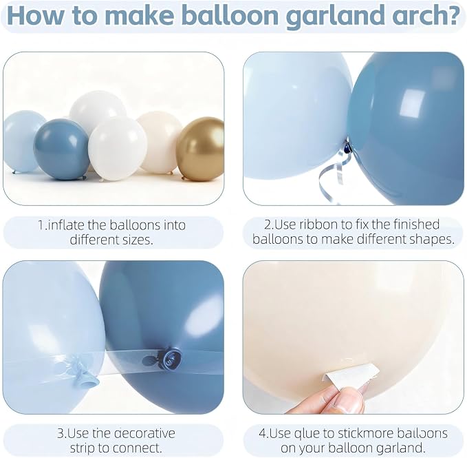 Dusty Blue and Gold Balloons, Light Blue White Sand, Party Decor | 50 Pcs 12 In - Image 3