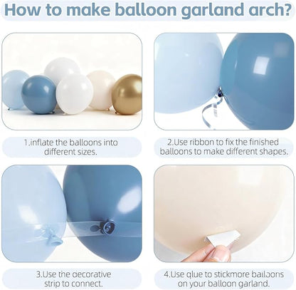 Dusty Blue and Gold Balloons, Light Blue White Sand, Party Decor | 50 Pcs 12 In - Image 3