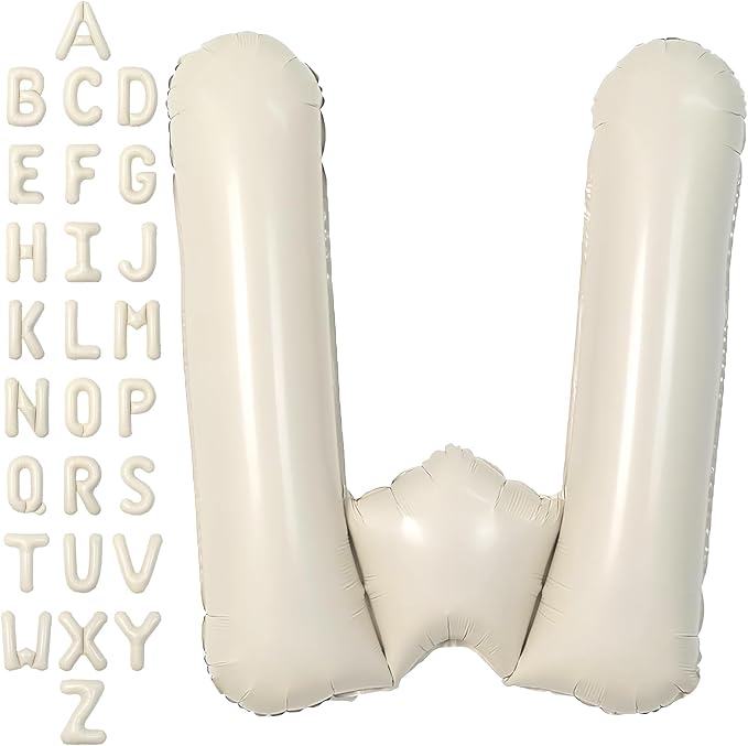 SUWEN 40 Inch Cream Large W Letter Balloons Big Foil Helium A-Z | Jumbo Mylar by SUWEN