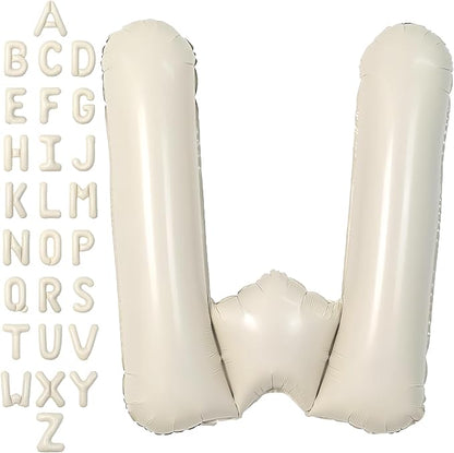 SUWEN 40 Inch Cream Large W Letter Balloons Big Foil Helium A-Z | Jumbo Mylar by SUWEN