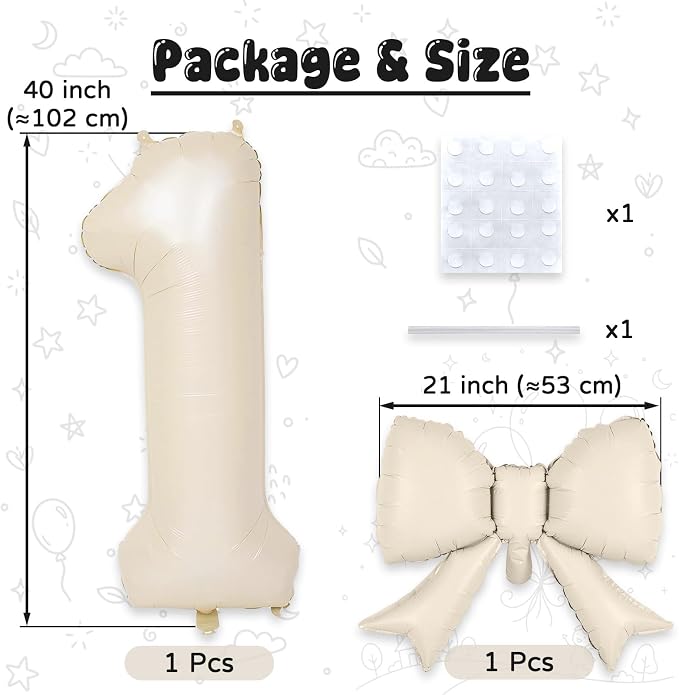 40 Inch Cream Number 1 with Bow Balloon - Image 2