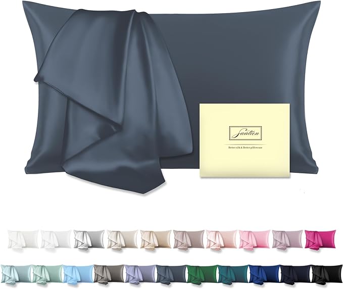 Mulberry Silk Pillow Cases for Hair and Skin King Size Silk Pillowcase with Zipper Soft Breathable Smooth Cooling Satin Silk Pillow Covers for Sleeping (Space Grey,20"X 36",1Pcs)