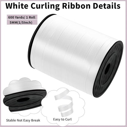 woric White Curling Ribbon 600 Yards, 1/5 Inch Balloon String Ribbon | Thin - Image 3