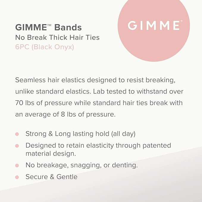 GIMME Bands Thick Fit Hair Ties | No Break Microfiber Thick Hair Elastics | Firm Yet Gentle Hold with No Snagging, Dents, or Breakage | Black Onyx