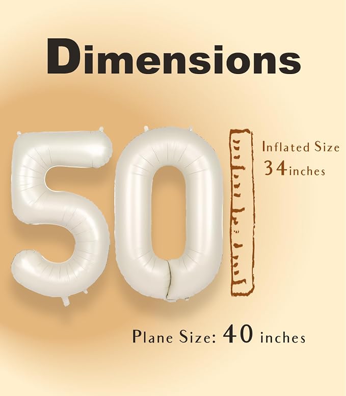 SUWEN 40 Inch Large Cream White 50 Balloon Numbers Big Foil Helium Number - Image 5