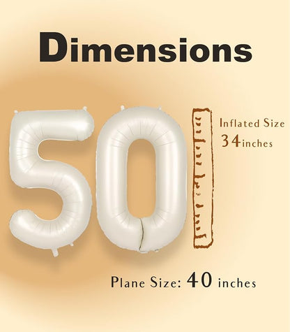 SUWEN 40 Inch Large Cream White 50 Balloon Numbers Big Foil Helium Number - Image 5