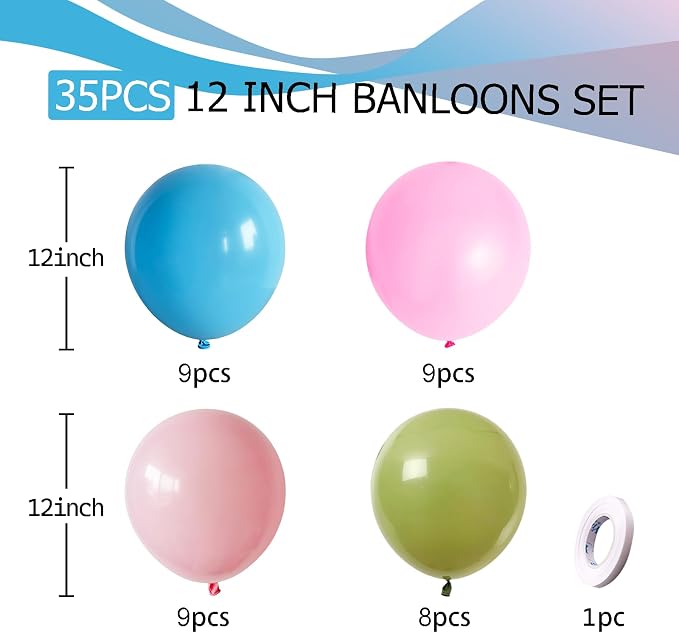 Blue Pink Green Balloons Dusty Green Blue Light Pink Latex Balloons 12inch Mist - Image 4