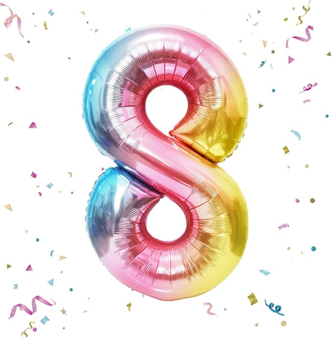 40 Inch Giant Rainbow Number 8 Balloons, Birthday Balloons, Helium Mylar Foil by Unknown