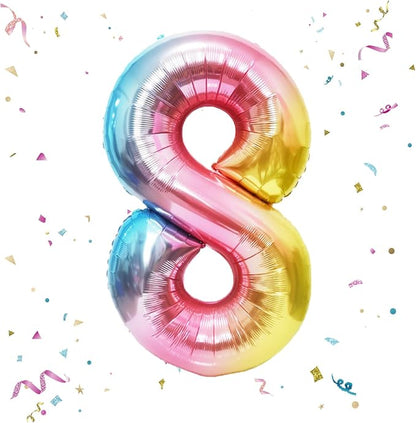 40 Inch Giant Rainbow Number 8 Balloons, Birthday Balloons, Helium Mylar Foil by Unknown
