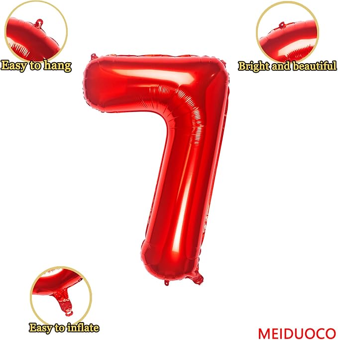 32 Inch Red Number 7 Balloons Foil Ballon Digital Birthday Party Decoration - Image 2