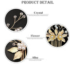 10 Pieces Gold Leaf Bridal Hair Pins, Wedding Headpiece Hair Jewelry with Pearl Rhinestone Wedding Hair Accessories for Bride Bridesmaids Flower Girls(Flowers)