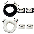 6PCS Cute Cat Ears Spa Headband for Washing Face Makeup Skincare Headband with Wrist Bands, Sleepover Party Supplies for Women/Teen Girl Trendy Stuff Present (6PCS Panda, standard size)