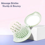 Travel Hair Brush and Mirror Como, Compact Mirror with Mini Hair Brush Set, Folding Hairbrush for Women, Small Hair Comb with Mirror for Purse, Round Green 1 Pack and Peach Green 1 Pack