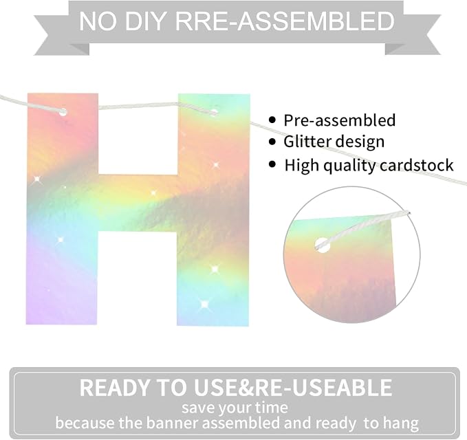 BEISHIDA Pre-Strung Iridescent Happy Birthday Banner Party Sign Decoration | NO - Image 3