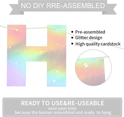BEISHIDA Pre-Strung Iridescent Happy Birthday Banner Party Sign Decoration | NO - Image 3